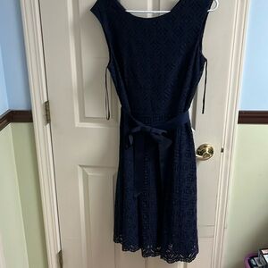 Alex Marie navy dress 12 with ribbon belt, excellent preowned condition.